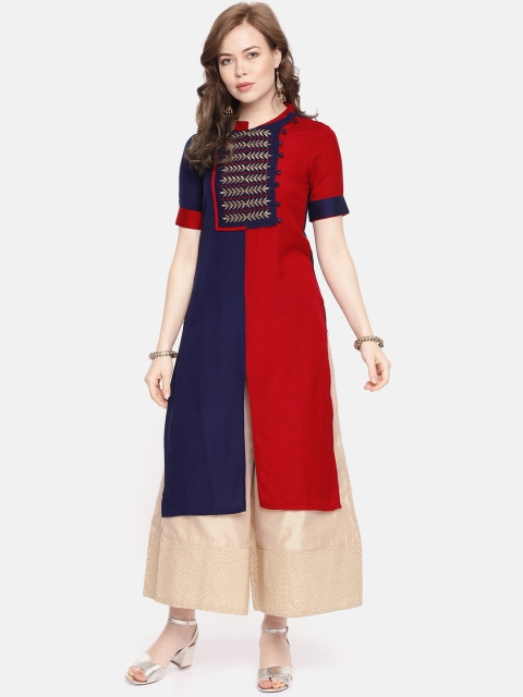 

Alena Women Red & Navy Blue Embroidered Straight Kurta