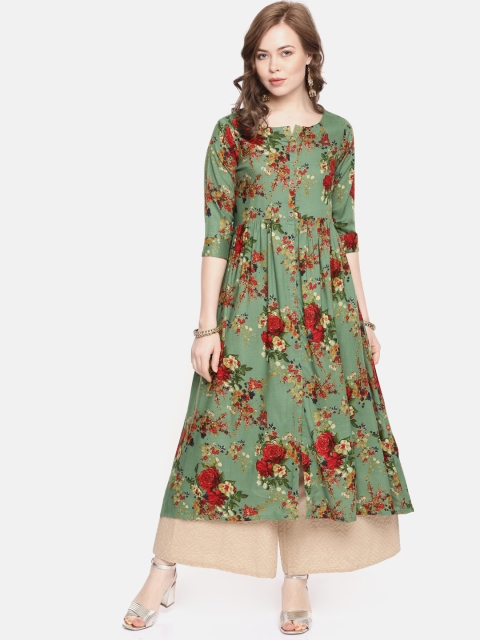 

Alena Women Green Floral Print Anarkali Kurta