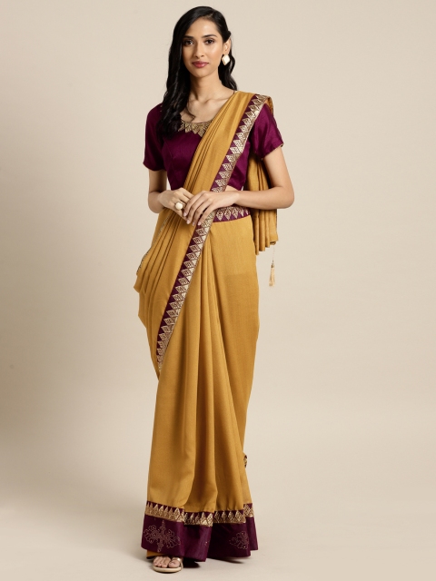 

Indian Women Mustard & Burgundy Poly Silk Embroidered Saree