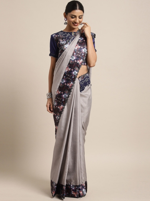 

Indian Women Grey Embellished Poly Silk Designer Saree