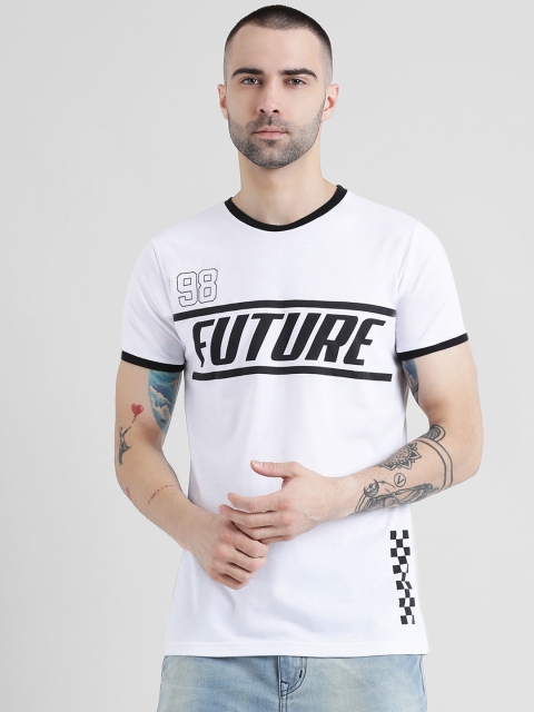 

Tinted Men White Printed Round Neck T-shirt
