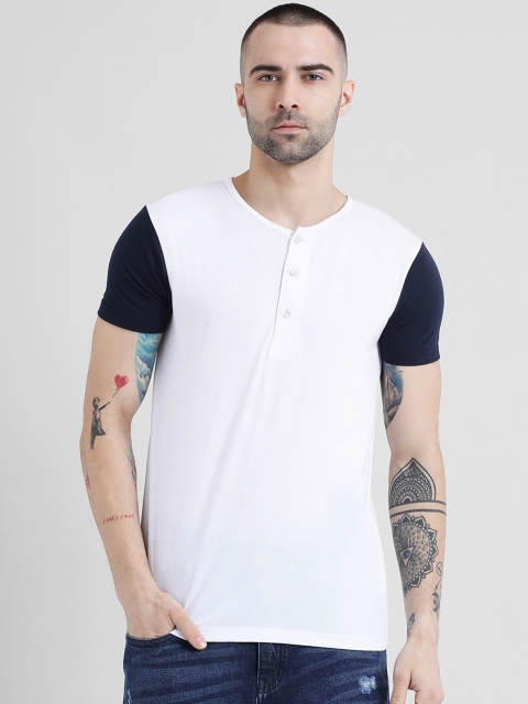 

Tinted Men White Colourblocked Henley Neck T-shirt