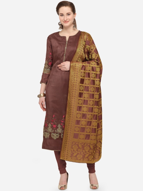 

Rajnandini Brown Silk Blend Semi-Stitched Dress Material