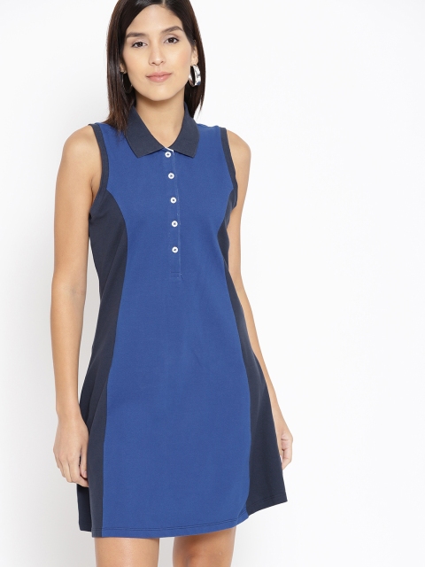 

United Colors of Benetton Women Blue Colourblocked A-Line Dress