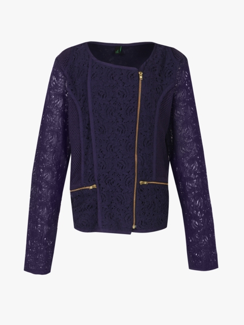 

United Colors of Benetton Girls Navy Blue Lace Asymmetric Closure Jacket
