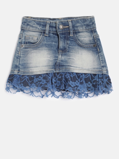 

United Colors of Benetton Girls Blue Washed A-Line Denim Skirt