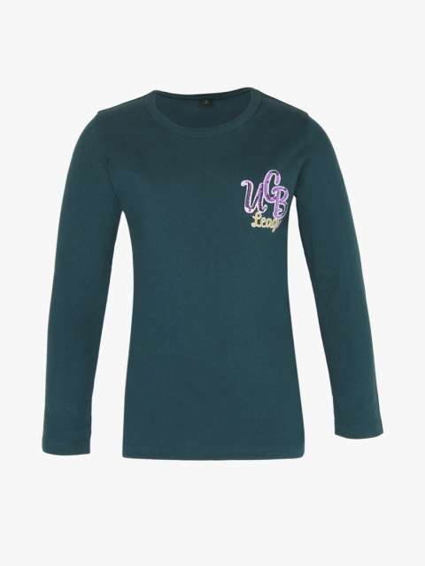 

United Colors of Benetton Girls Teal Green Solid Round Neck T-shirt