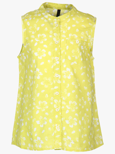 

United Colors of Benetton Girls Lime Green & White Regular Fit Printed Casual Shirt