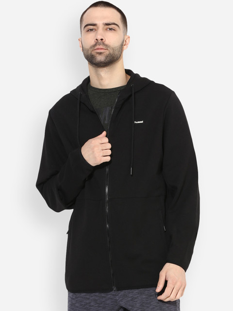 

hummel Men Black Solid Hooded Sweatshirt