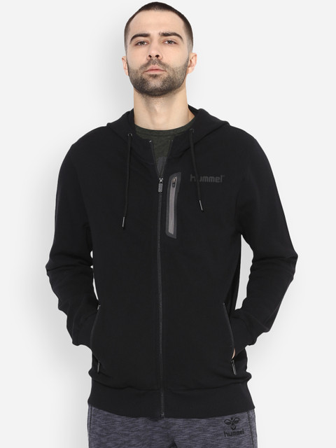 

hummel Men Black Solid Hooded Sweatshirt