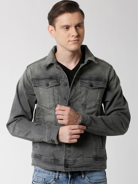 

Peter England Casuals Men Grey Solid Denim Jacket