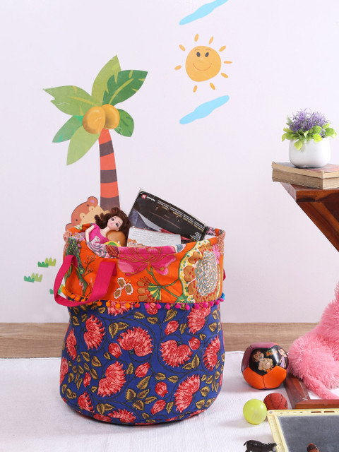 

Rajasthan Decor Blue & Orange Printed Foldable Laundry Bag