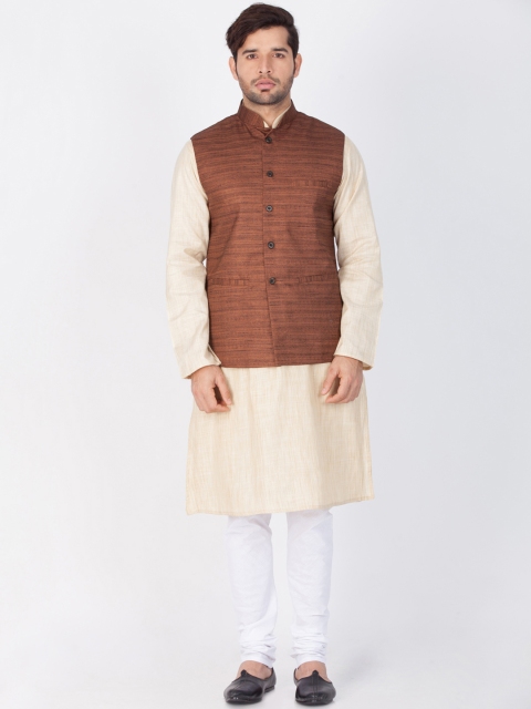 

VASTRAMAY Men Brown & White Solid Kurta with Churidar