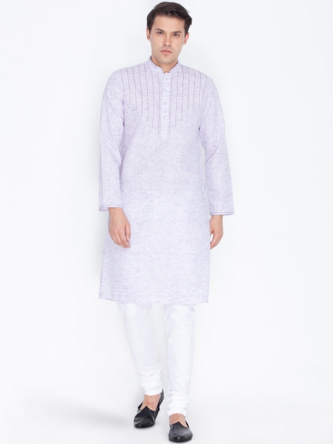 

VASTRAMAY Men Purple & White Self Design Kurta with Pyjamas