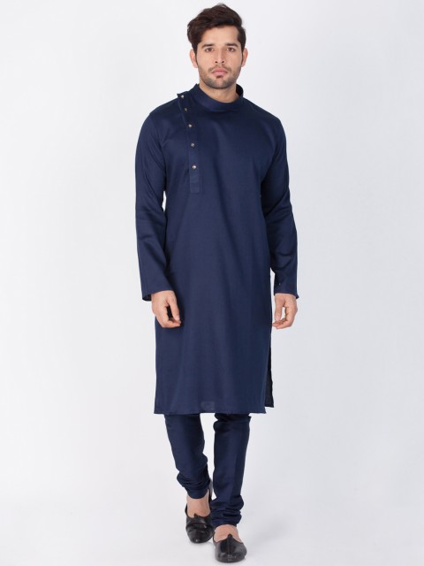 

VASTRAMAY Men Navy Blue Solid Kurta with Churidar