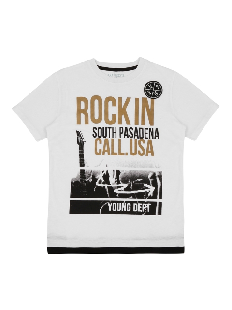 

Pantaloons Junior Boys Off-White Printed Round Neck Pure Cotton T-shirt