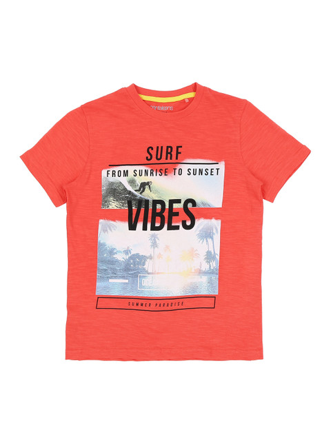 

Pantaloons Junior Boys Orange Printed Round Neck Pure Cotton T-shirt