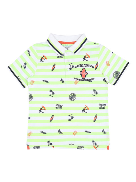 

Pantaloons Junior Boys Lime Green Striped Polo Collar Pure Cotton T-shirt