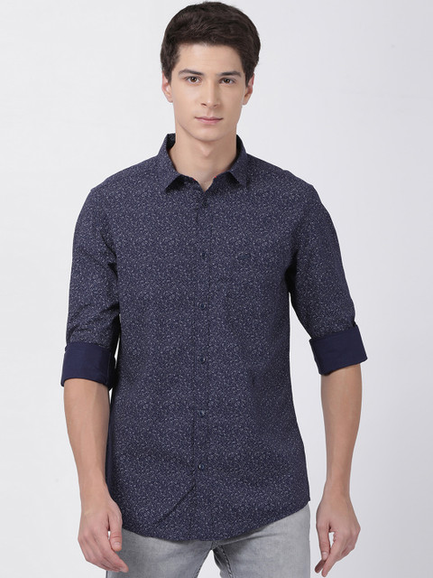 

Crocodile Men Navy Blue Slim Fit Printed Casual Shirt