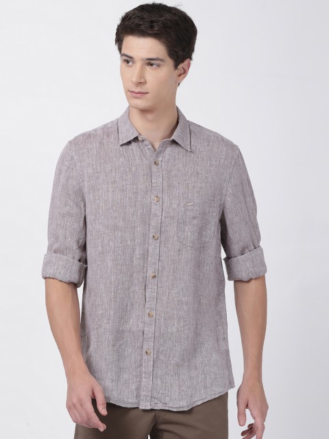 

Crocodile Men Taupe Slim Fit Self Design Casual Shirt