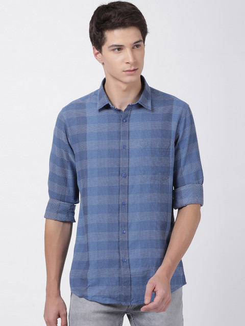 

Crocodile Men Blue Slim Fit Self Design Casual Shirt