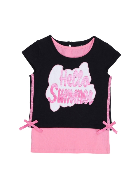 

Pantaloons Junior Girls Black Printed Round Neck Pure Cotton T-shirt