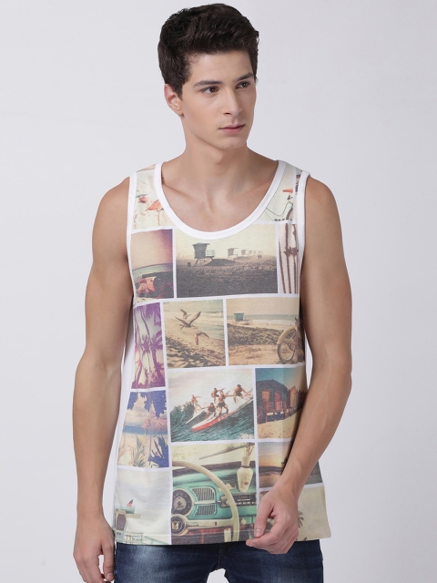 

Crocodile Men White & Yellow Printed Round Neck T-shirt