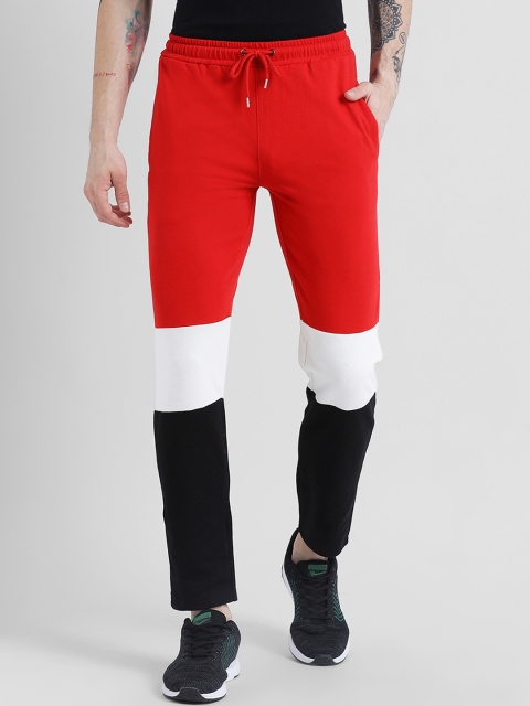 

Tinted Men Red & Multicoloured Coloublocked Slim-Fit Trackpants