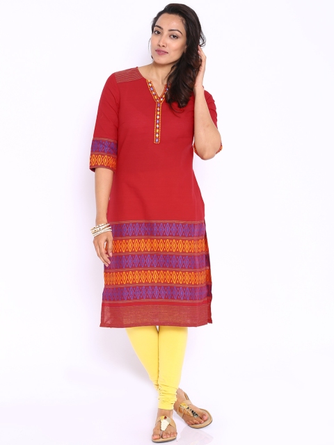 

Aurelia Red Kurta with Woven Design