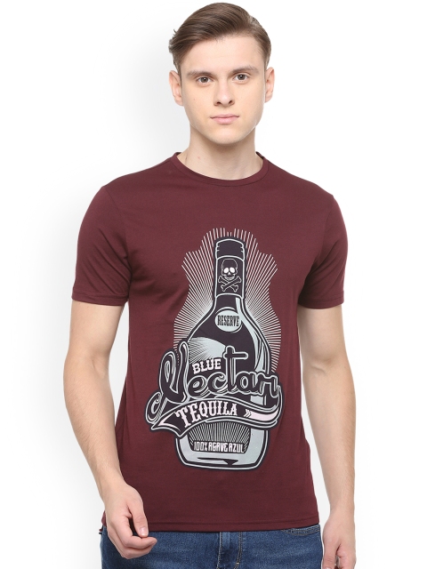 

People Men Maroon Printed Round Neck T-shirt