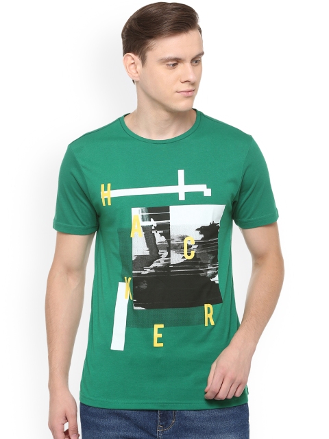 

People Men Green Printed Round Neck Pure Cotton T-shirt