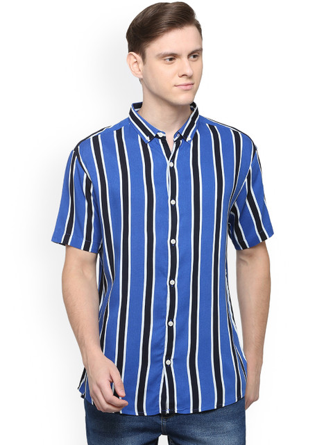

People Men Blue Regular Fit Striped Casual Shirt