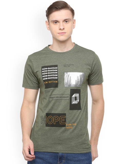 

People Men Green Printed Round Neck T-shirt
