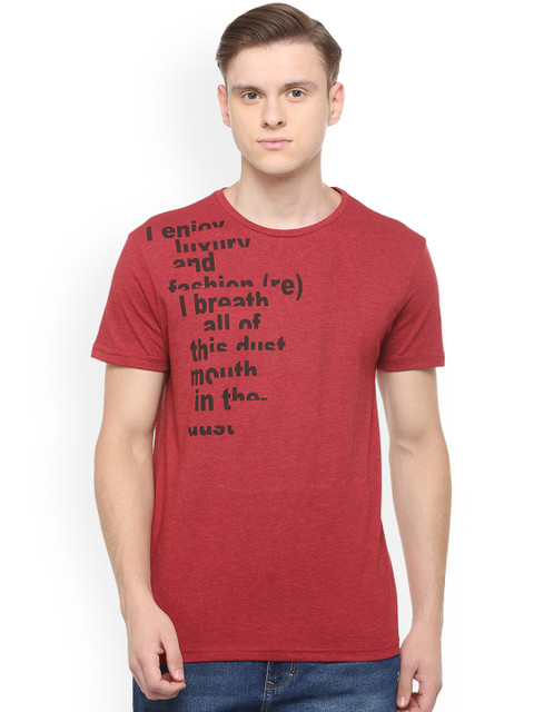 

People Men Maroon Printed Round Neck T-shirt