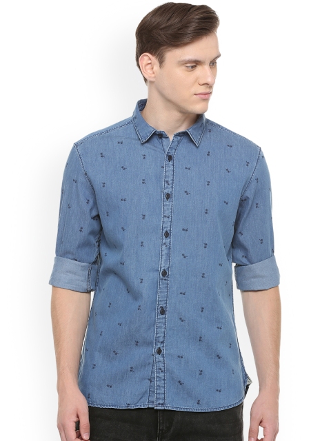 

People Men Blue Regular Fit Printed Casual Shirt