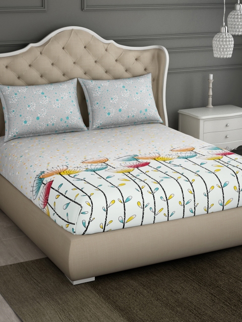 

SPACES Blue Floral 144 TC Cotton 1 Queen Bedsheet with 2 Pillow Covers