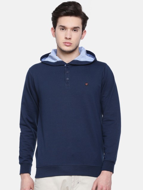

t-base Men Blue Solid Hood T-shirt