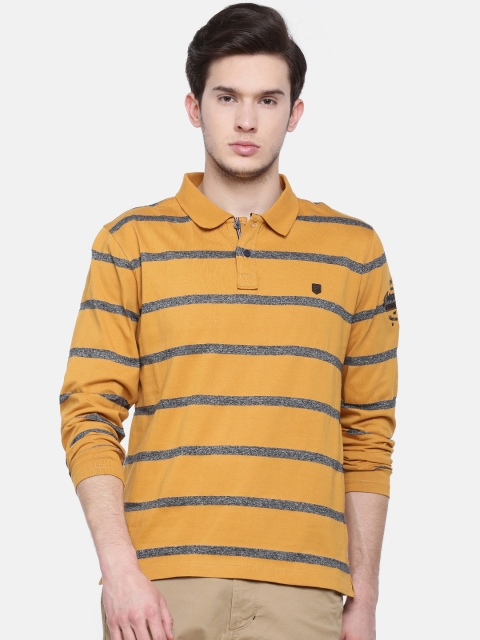 

t-base Men Yellow Striped Polo Collar T-shirt