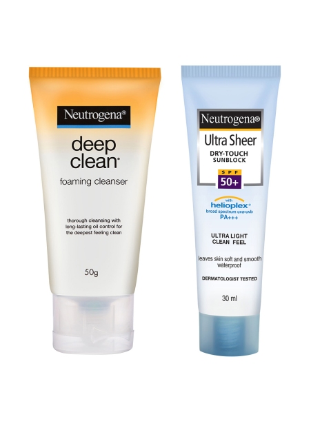 

Neutrogena Set Of Deep Clean Foam Cleanser & Ultra Sheer Sunblock SPF50, Blue
