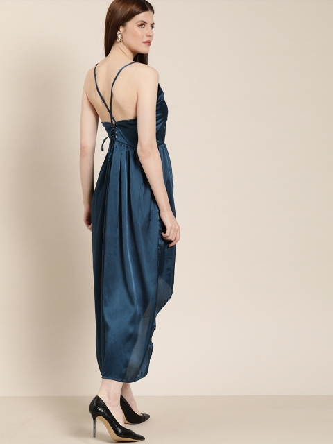 

Moda Rapido Women Solid Teal Blue Fit and Flare Dress