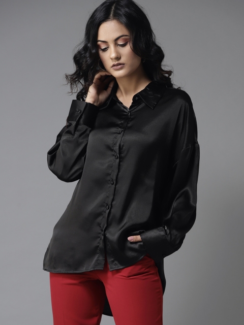 

Moda Rapido Women Black Regular Fit Satin Finish Solid Casual Shirt