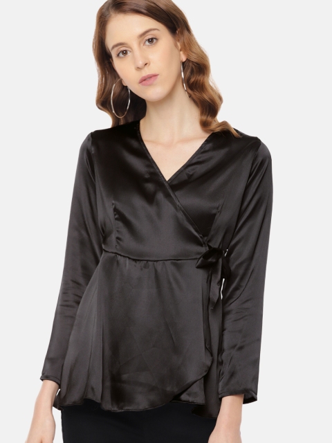 

Moda Rapido Women Black Solid Wrap Top