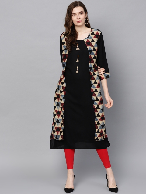 

Shree Women Black & Beige Printed Straight Layered Kurta