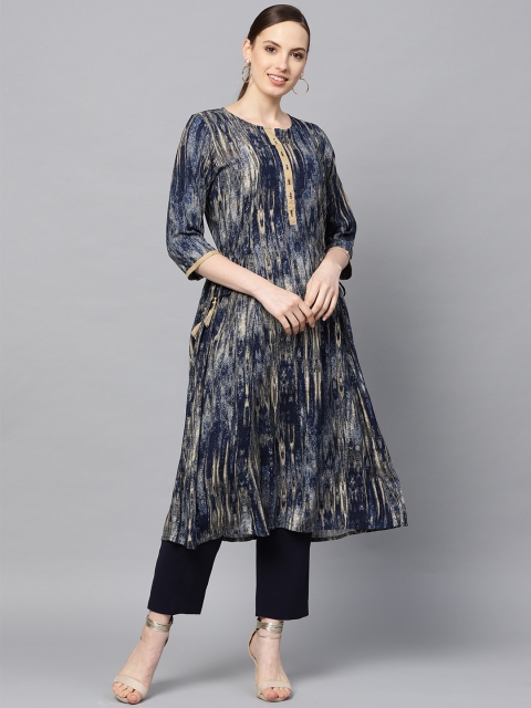 

Shree Women Navy Blue & Beige Printed A-Line Kurta