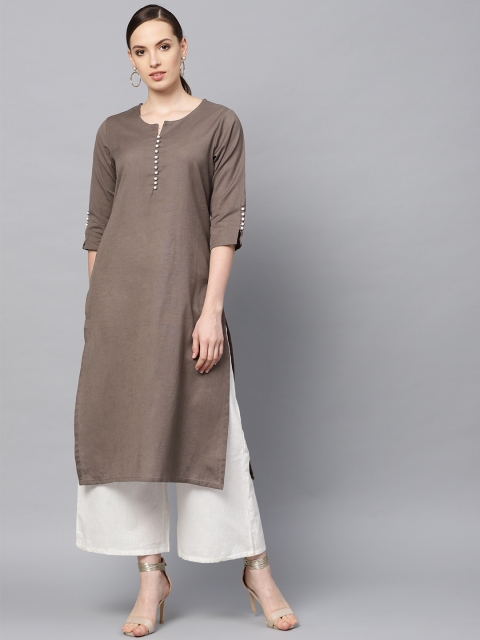 

Shree Women Grey Solid Straight Kurta