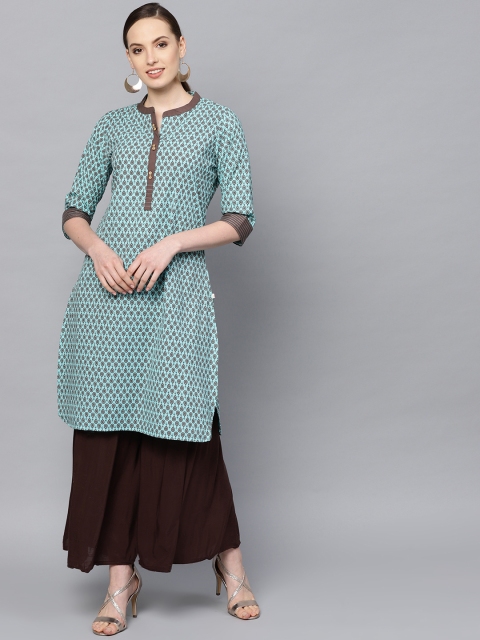 

Shree Women Blue & Brown Printed Straight Kurta