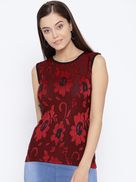 

Purple Feather Women Red Self Design Top