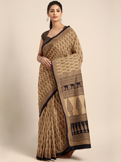 

Kalakari India Brown & Black Handblock Print Saree