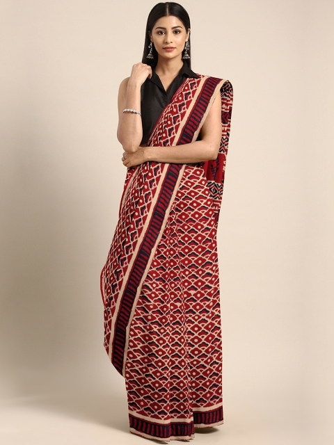 

Kalakari India Red & Beige Dabu Hanblock Print Saree