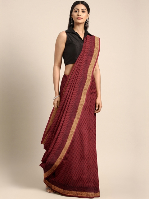 

Kalakari India Maroon Pure Cotton Printed Maheshwari Sustainable Saree
